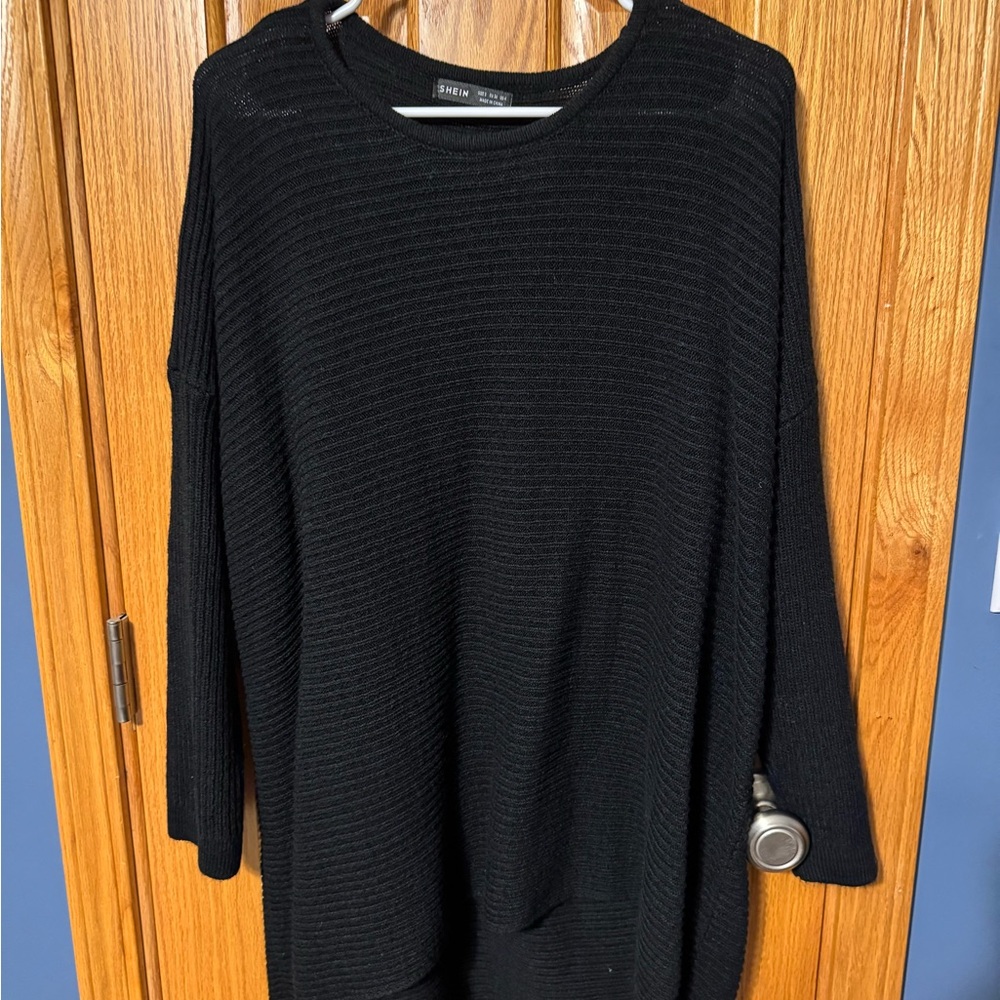 SHEIN Black Crew Neck Sweater with Textured Knit